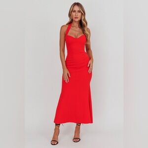 Here Comes The Sun Fire Of Stars Halterneck Maxi Dress Red S